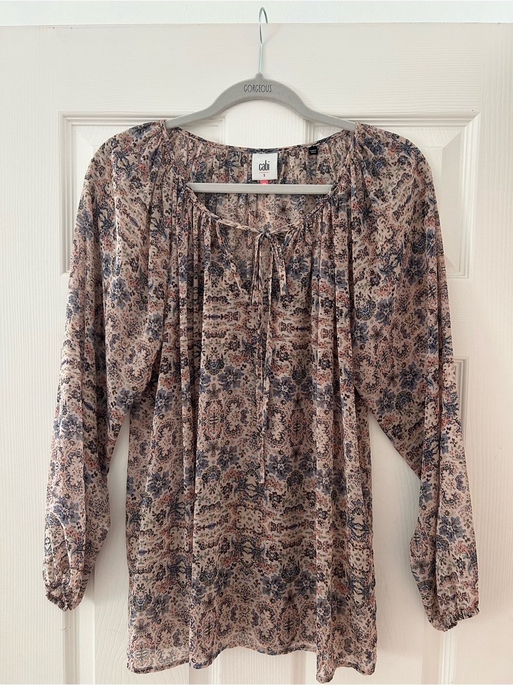 CAbi Beige and Blue Floral Peasant Tunic